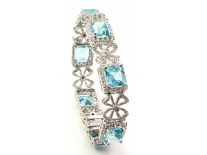 10ct Emerald Cut Aquamarine Cocktail Queen Royal Bracelet 14k White Gold Plated