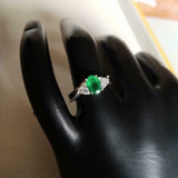 2ct Oval Cut Green Emerald Diamond Petite Round Accents Ring 14k WhiteGold Over