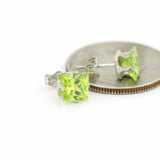 0.6ct Princess Cut Green Peridot Solitaire Stud Earrings 14k White Gold Finish