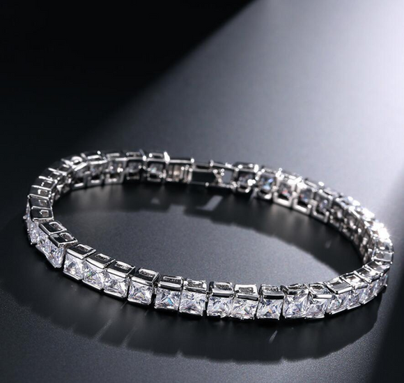 20Ct Princess Cut Sparkle Diamond Gatsby Tennis Bracelet 14K White Gold Finish