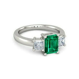 4Ct Green Emerald Diamond Three Stone Ring 14K White Gold Finish Princess Accent