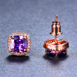 2ct Cushion Cut Purple Amethyst Halo Solitaire Stud Earrings 14k RoseGold Finish