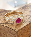 2ct Round Cut Ruby Engagement Ring Antique Inspired Halo 14k Yellow Gold Finish