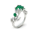 1.5ct Princess Green Emerald Engagement Ring Leaf Solitaire 14k White Gold Over