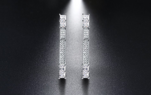 3ct Princess Cut Diamond Classic Women Long Drop Earrings 14k White Gold Finish