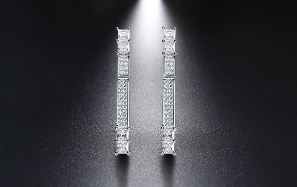 3ct Princess Cut Diamond Classic Women Long Drop Earrings 14k White Gold Finish