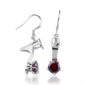 1.5Ct Round Red Garnet Heel Sandal Design Drop Earrings Girl 14K White Gold Over