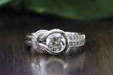 Knot Engagement Ring 0.8ct Round Brilliant Cut Diamond 14k White Gold Finish