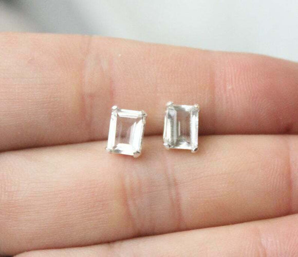 1.2ct Stud Earrings Emerald Cut Diamond Solitaire Design 14k White Gold Finish