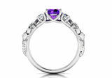 2ct Round Cut Amethyst Flower Stylish Solitaire Accents Ring 14k White Gold Over