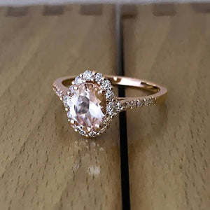 1.1ct Oval Cut Peach Morganite Halo Women Solitaire Ring 14k Rose Gold Finish