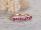 2ct Round Pink Sapphire Wedding Band Milgrain Half Eternity 14k Rose Gold Finish