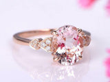 2.2ct Oval Cut Morganite Solitaire Ring 14k Rose Gold Finish with Round Accents