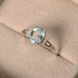 2ct Oval Cut Blue Aquamarine Baguette Accents Trilogy Ring 14k White Gold Finish