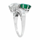 3Ct Round Cut Green Emerald Diamond Two Stone ByPass Ring 14K White Gold Finish