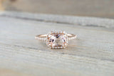 1.3ct Cushion Cut Peach Morganite Halo Engagement Ring 14k Rose Gold Finish