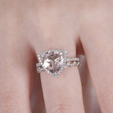 2ct Trillion Peach Morganite Halo Bridal Set Engagement Ring 14k White Gold Over