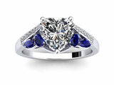 2ct Heart Diamond Art Deco Sapphire Accent Engagement Ring 14k White Gold Finish