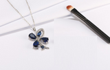 4ct Pear Cut Blue Sapphire Butterfly Pendant with Chain 14k White Gold Finish