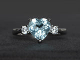 1.4ct Engagement Ring Heart Cut Blue Aquamarine Three Stone 14k WhiteGold Finish