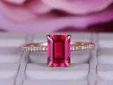 2.2ct Emerald Cut Pink Ruby Diamond Accents Solitaire Ring 14k Rose Gold Finish