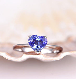 0.5ct Heart Cut Blue Tanzanite Solitaire Engagement Ring 14k White Gold Finish