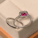 2.2ct Heart Cut Pink Ruby Engagement Ring Bridal Set Halo 14k White Gold Finish