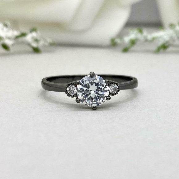 1ct Engagement Ring Round Cut Diamond Three Stone Design 14k Black Gold Finish