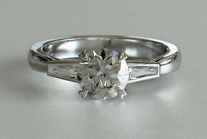 2ct Round & Baguette Cut Diamond Engagement Ring Trilogy 14k White Gold Finish