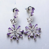 2.1ct Baguette Purple Amethyst Unique Snowflake Drop Earrings 14k WhiteGold Over