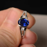 1ct Oval Cut Blue Sapphire Trilogy Wedding Engagement Ring 18k White Gold Finish