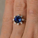 1.5ct Round Blue Tanzanite Floral Solitaire Engagement Ring 14k White Gold Over