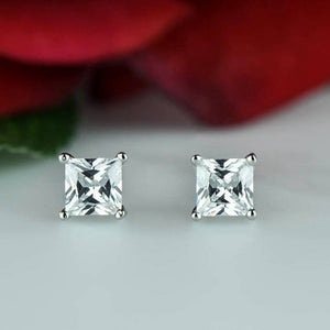 0.5ct Princess Cut VVS1 Diamond Classic Stud Earring Women 14k White Gold Finish