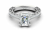 Milgrain Vintage Inspired Ring 2.3ct Emerald Cut Diamond 14k White Gold Finish