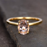 1ct Oval Cut Peach Morganite Solitaire Engagement Ring 14k Yellow Gold Finish