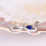 1ct Pear Cut Blue Sapphire Half Eternity Wedding Band Ring 14k White Gold Finish