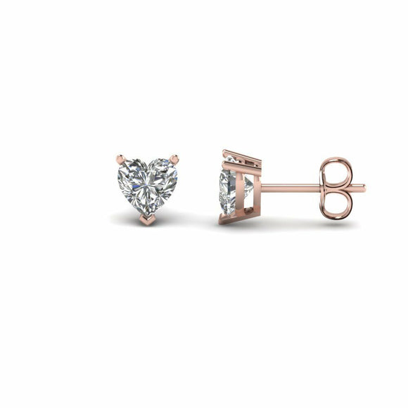 0.5ct Heart Cut VVS1 D Diamond Love Design Stud Earring 14k Rose Gold Finish