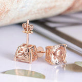 1ct Cushion Cut Peach Morganite Lovely Stud Earrings Women 14k Rose Gold Finish