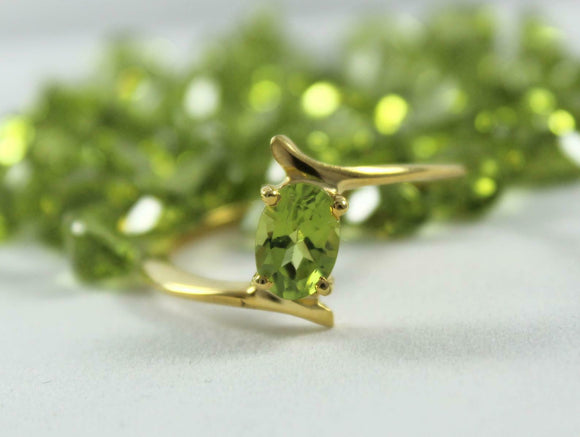 1ct Engagement Ring Oval Cut Green Peridot Bypass Solitaire 14k Yellow Gold Over