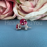 2ct Round Cut Simulated Pink Ruby Solitaire Stud Earrings 14k White Gold Plated