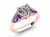 2ct Heart Diamond Art Deco Amethyst Accent Engagement Ring 14k Rose Gold Finish