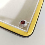 1.7ct Engagement Ring Round Cut Red Garnet Dual Halo 14k White Gold Finish