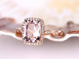 1ct Cushion Peach Morganite Art Deco Milgrain Engagement Ring 14k Rose Gold Over