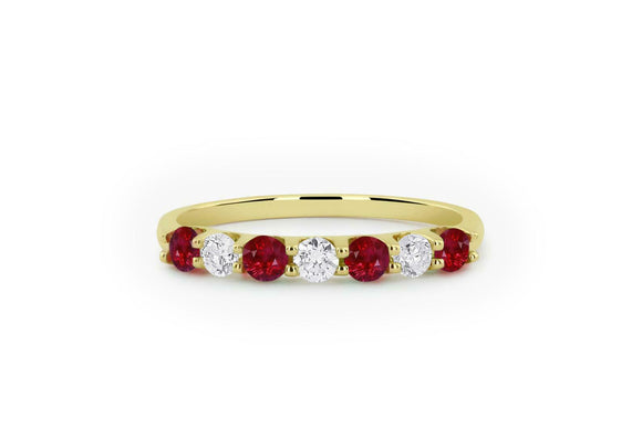 1ct Round Cut Alternating Pink Ruby Diamond Wedding Band 14k Yellow Gold Finish