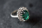 2.55ct Engagement Ring Oval Cut Green Emerald Cocktail 14k White Gold Finish