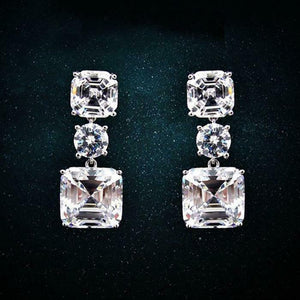 4Ct Asscher Round Cut Diamond Elegant Stylish Drop Earring 14K White Gold Finish