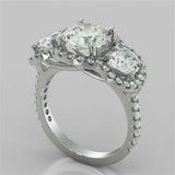 4Ct Round Cut Diamond Three Stone Halo Engagement Ring 14K White Gold Finish