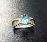 1.6ct Engagement Ring Oval Cut Blue Aquamarine Split Shank 14k White Gold Finish