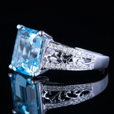 2ct Emerald Cut Blue Aquamarine Vintage Engagement Ring 14k White Gold Finish