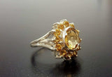 2.6ct Engagement Ring Oval Cut Yellow Citrine Floral Cluster 14k White Gold Over